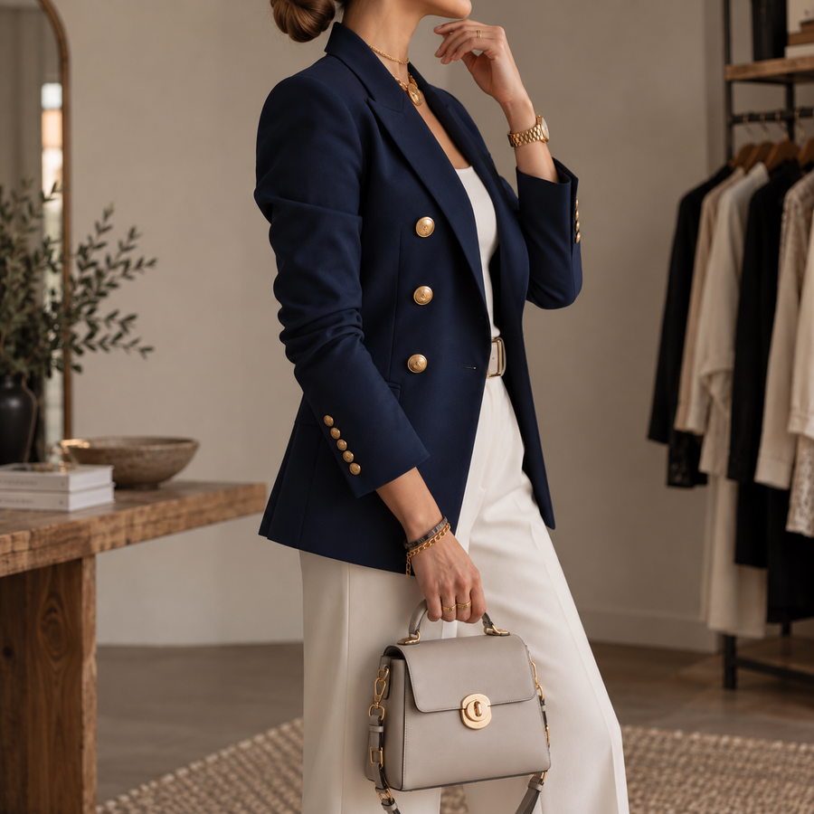 Rebecca | Double-Breasted Blazer with Gold-Tone Buttons for Women