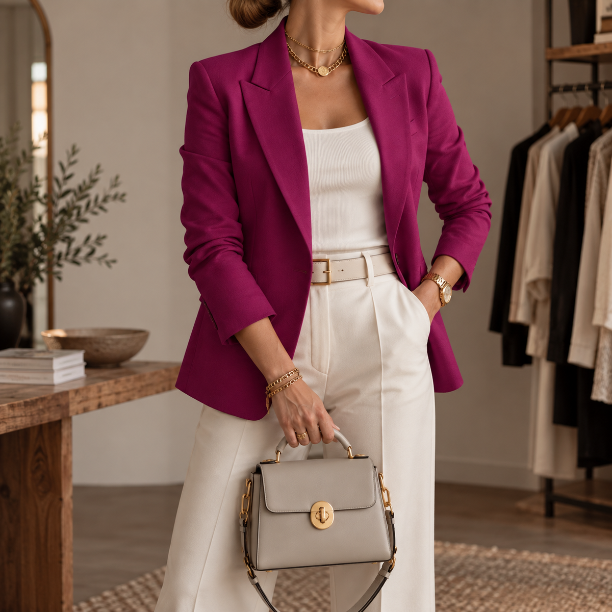 Fitted Blazer with One Button for Women