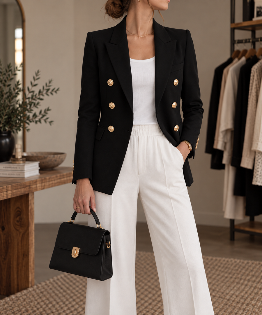 Women's Double Breasted Gold Button Blazer