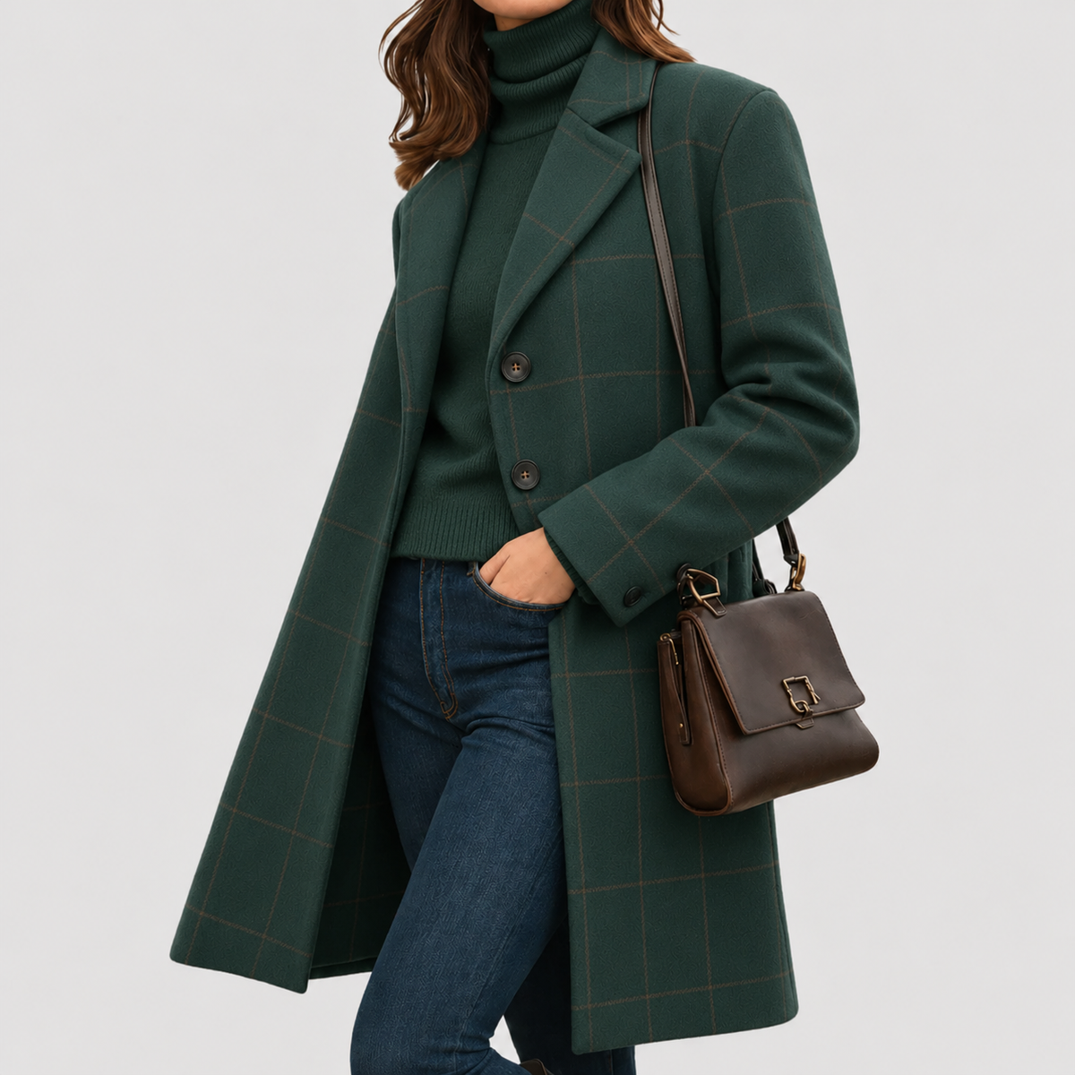 Rosa | Windowpane Check Single Breasted Longline Coat