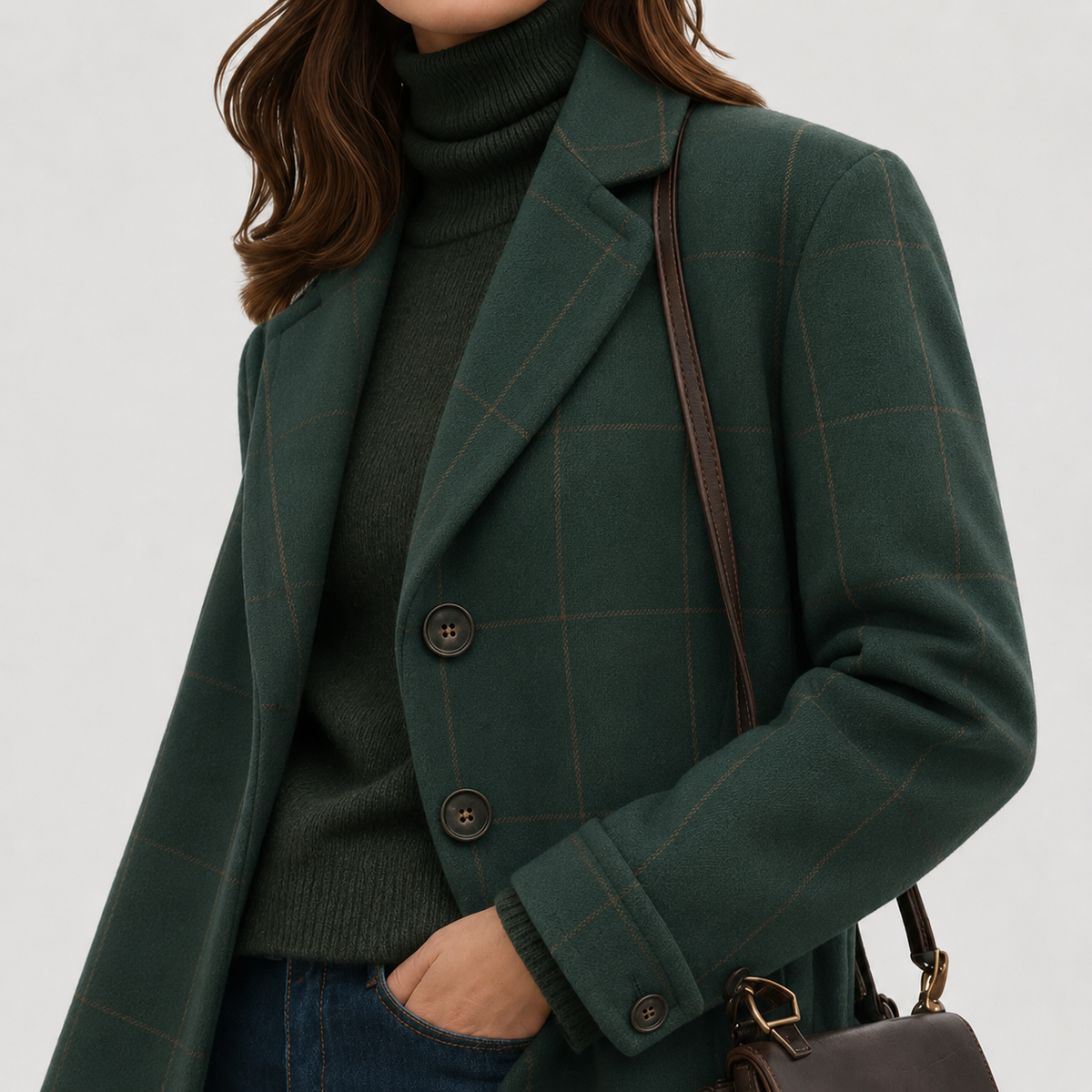 Rosa | Windowpane Check Single Breasted Longline Coat