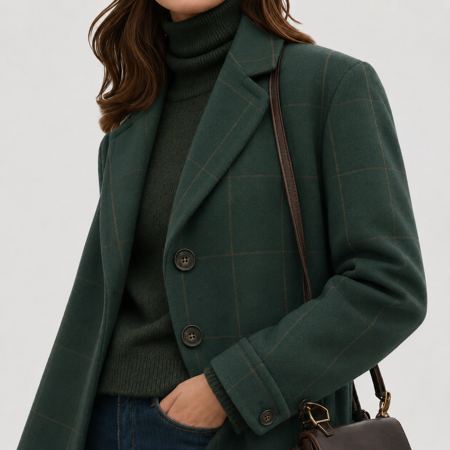 Rosa | Windowpane Check Single Breasted Longline Coat