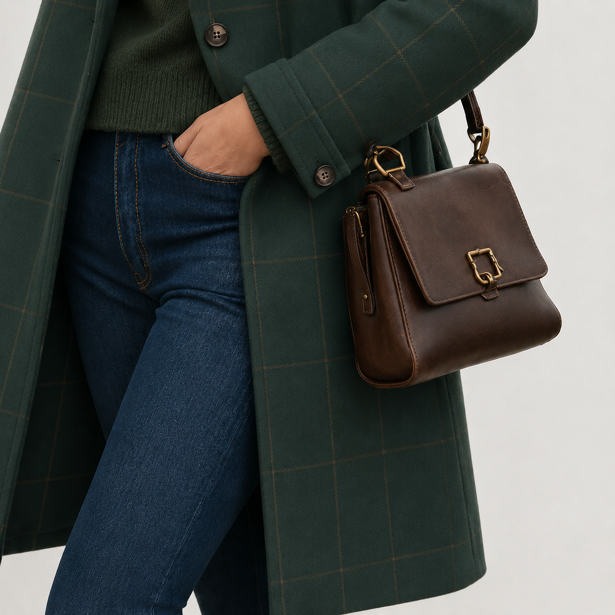 Rosa | Windowpane Check Single Breasted Longline Coat