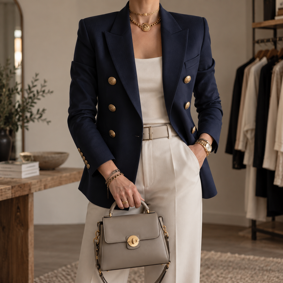 Rebecca | Double-Breasted Blazer with Gold-Tone Buttons for Women
