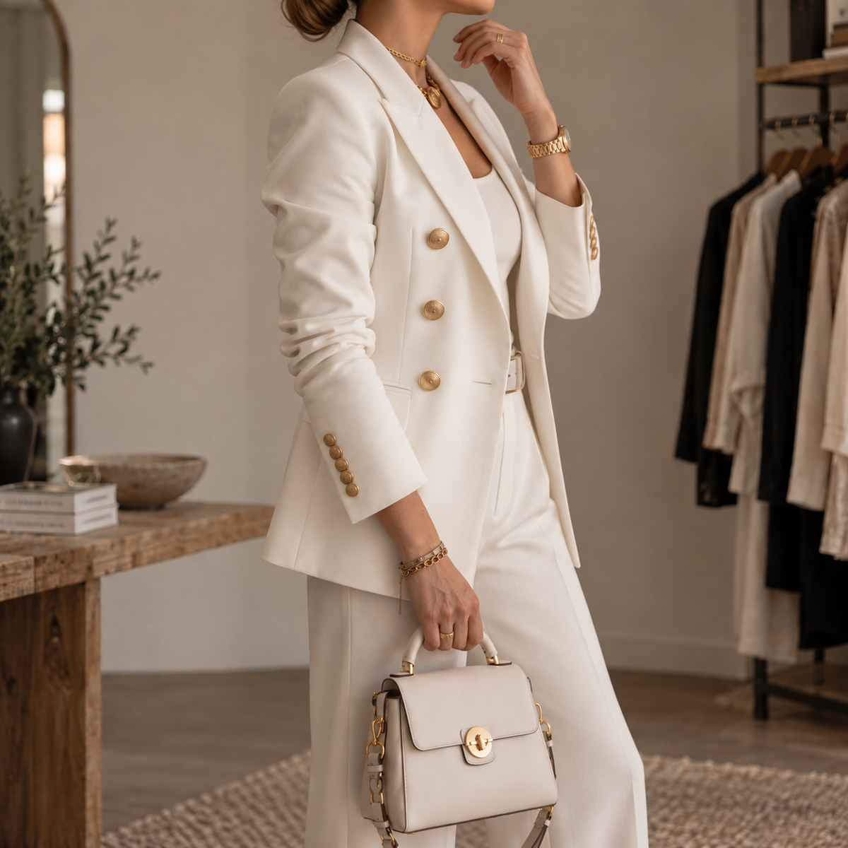 Adelaide | Women's Double-Breasted Tailored Blazer with Gold Buttons