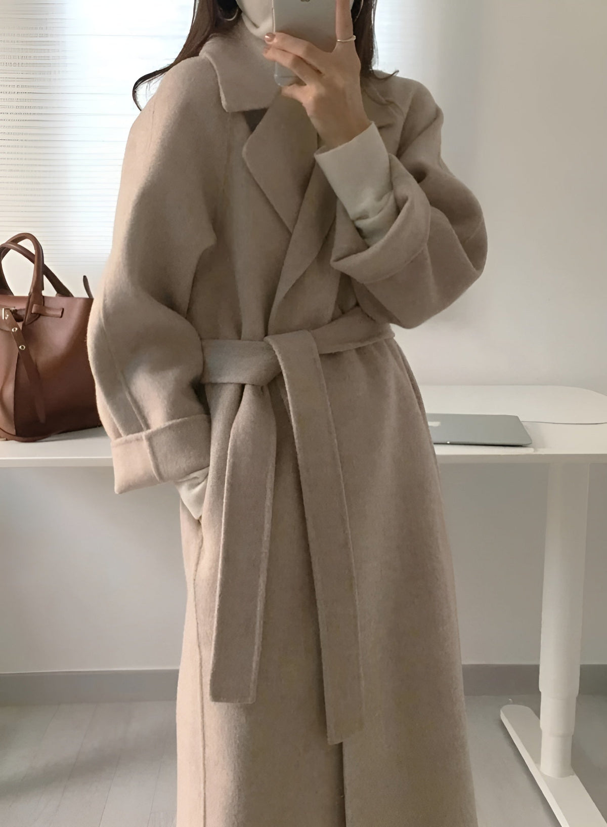 Women's Long Wool-Effect Wrap Coat