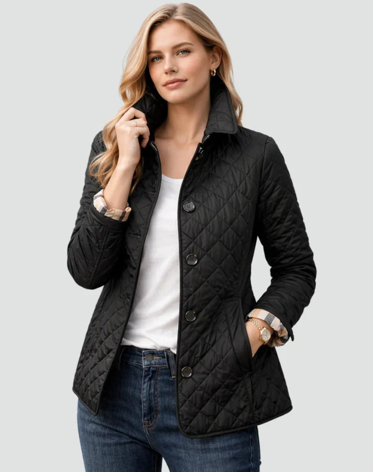 Edna | Women's Quilted Button Front Jacket with Collar