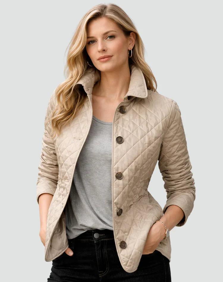 Edna | Women's Quilted Button Front Jacket with Collar