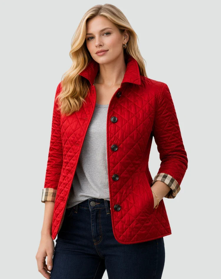 Edna | Women's Quilted Button Front Jacket with Collar
