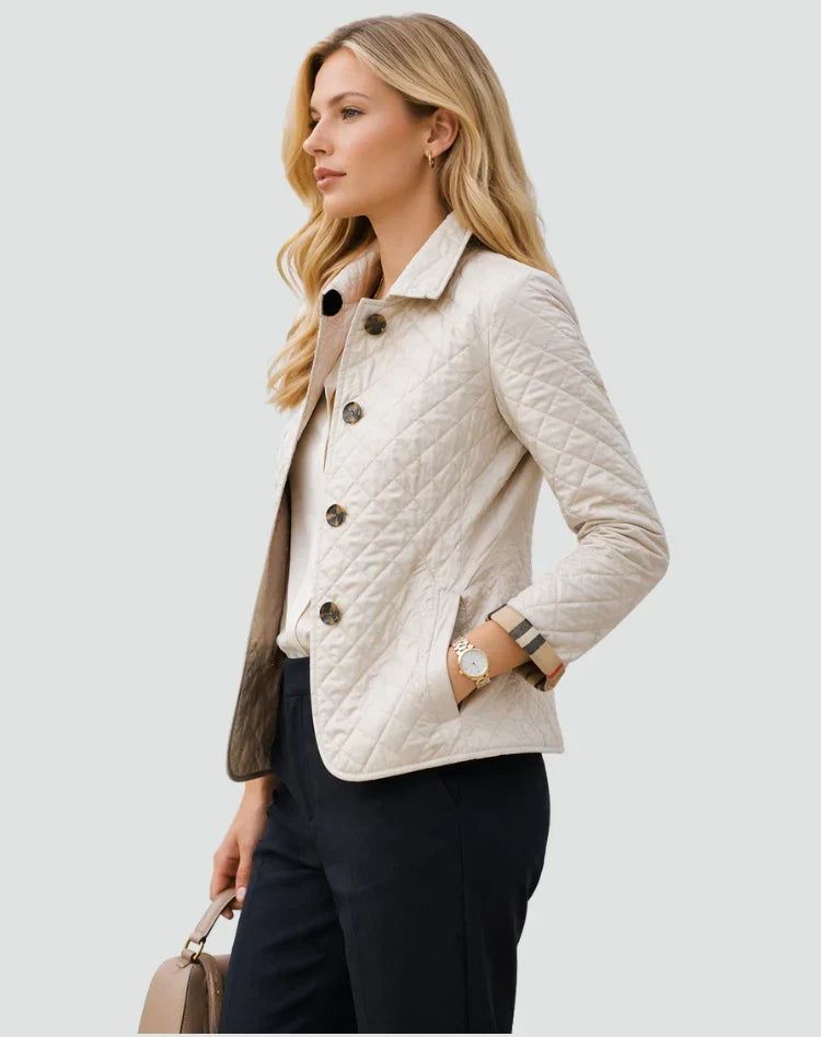 Edna | Women's Quilted Button Front Jacket with Collar