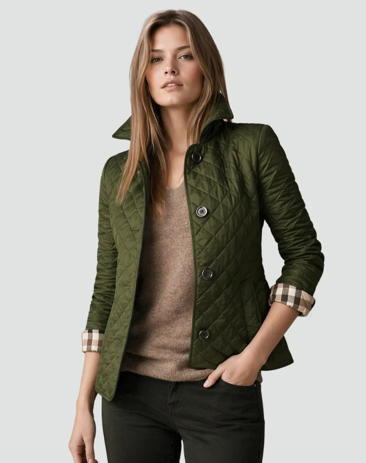Edna | Women's Quilted Button Front Jacket with Collar