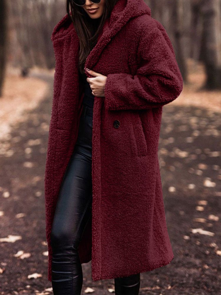 Oversized Teddy Overcoat with a Notch Collar and Deep Pockets