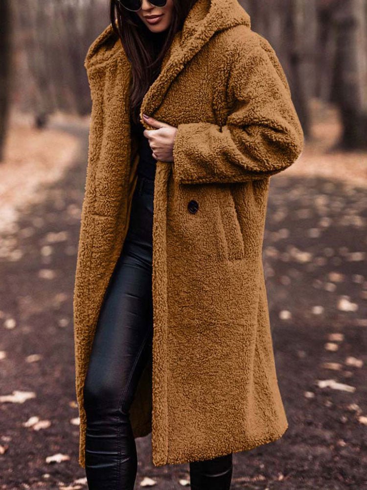 Oversized Teddy Overcoat with a Notch Collar and Deep Pockets