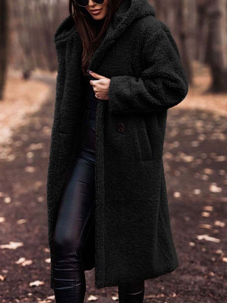 Oversized Teddy Overcoat with a Notch Collar and Deep Pockets