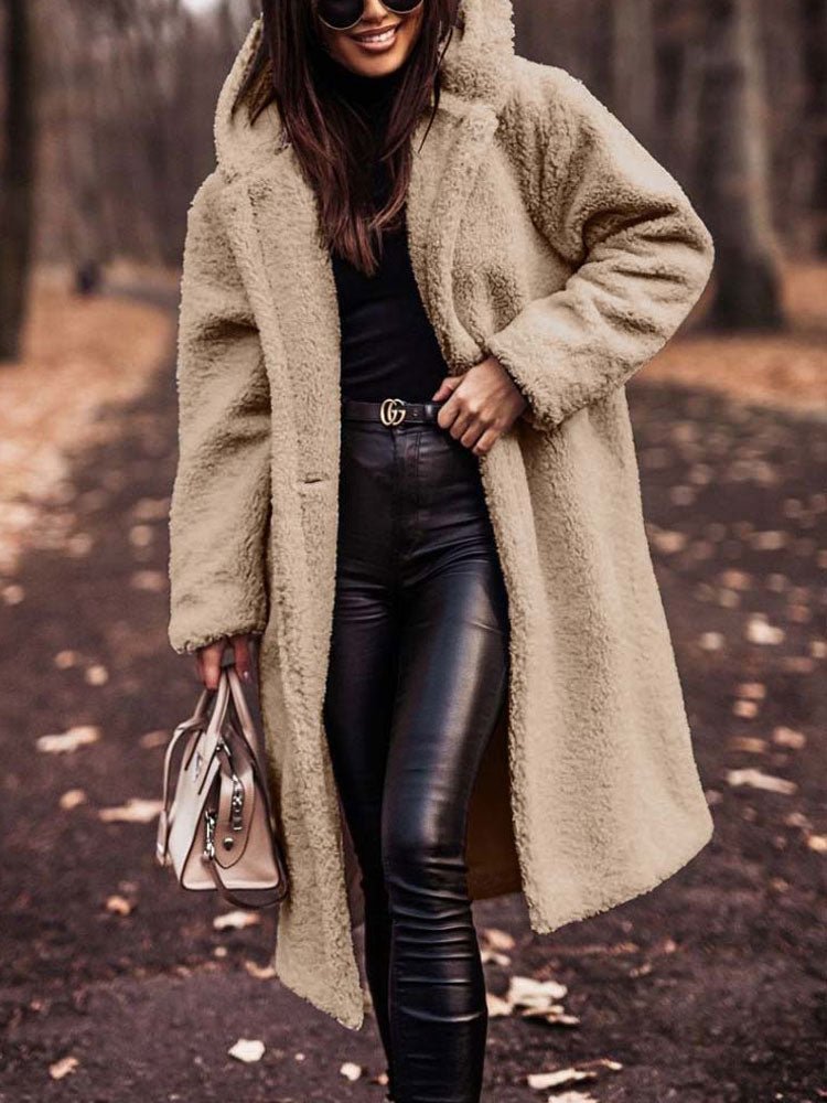 Oversized Teddy Overcoat with a Notch Collar and Deep Pockets