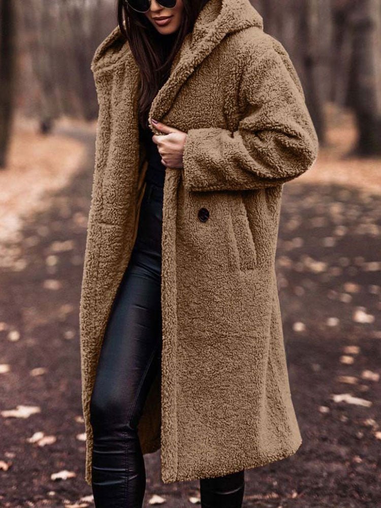 Oversized Teddy Overcoat with a Notch Collar and Deep Pockets