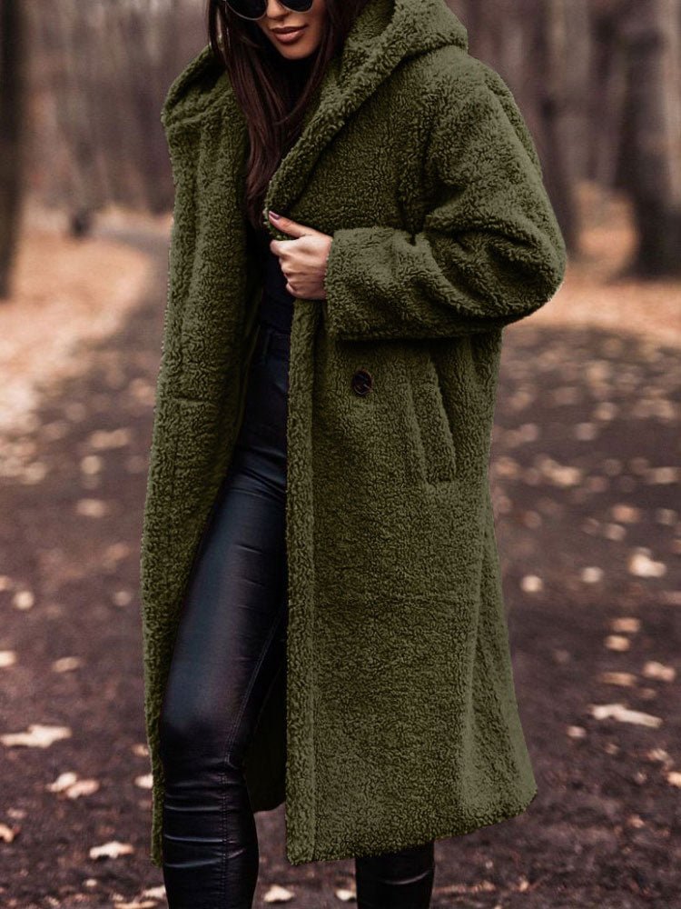 Oversized Teddy Overcoat with a Notch Collar and Deep Pockets