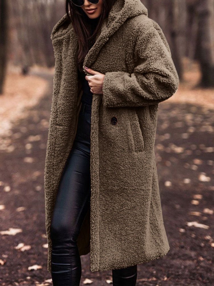 Oversized Teddy Overcoat with a Notch Collar and Deep Pockets