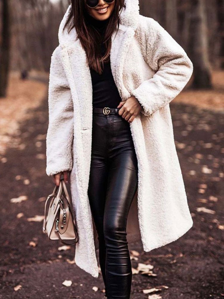 Oversized Teddy Overcoat with a Notch Collar and Deep Pockets