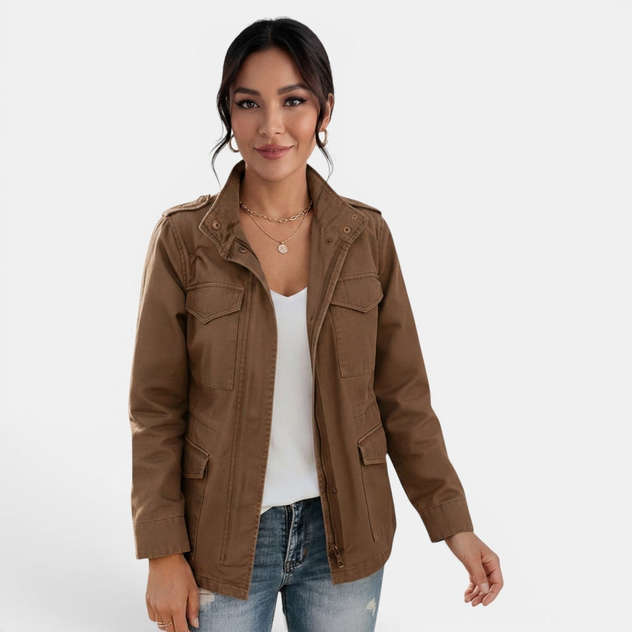 Relaxed Utility Jacket with Flap Pockets and a Snap Front