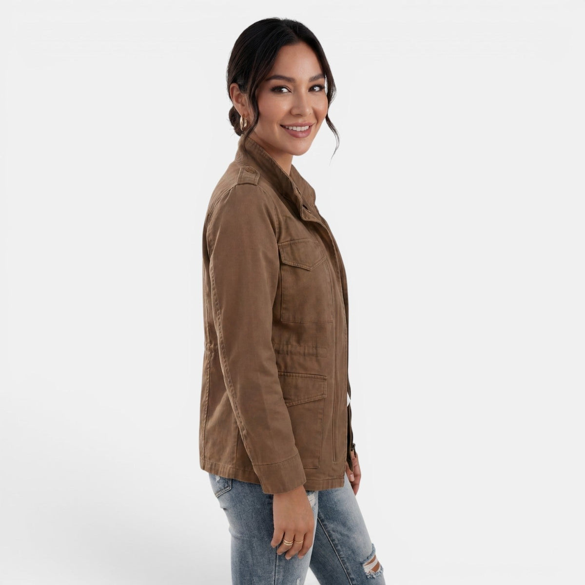 Relaxed Utility Jacket with Flap Pockets and a Snap Front
