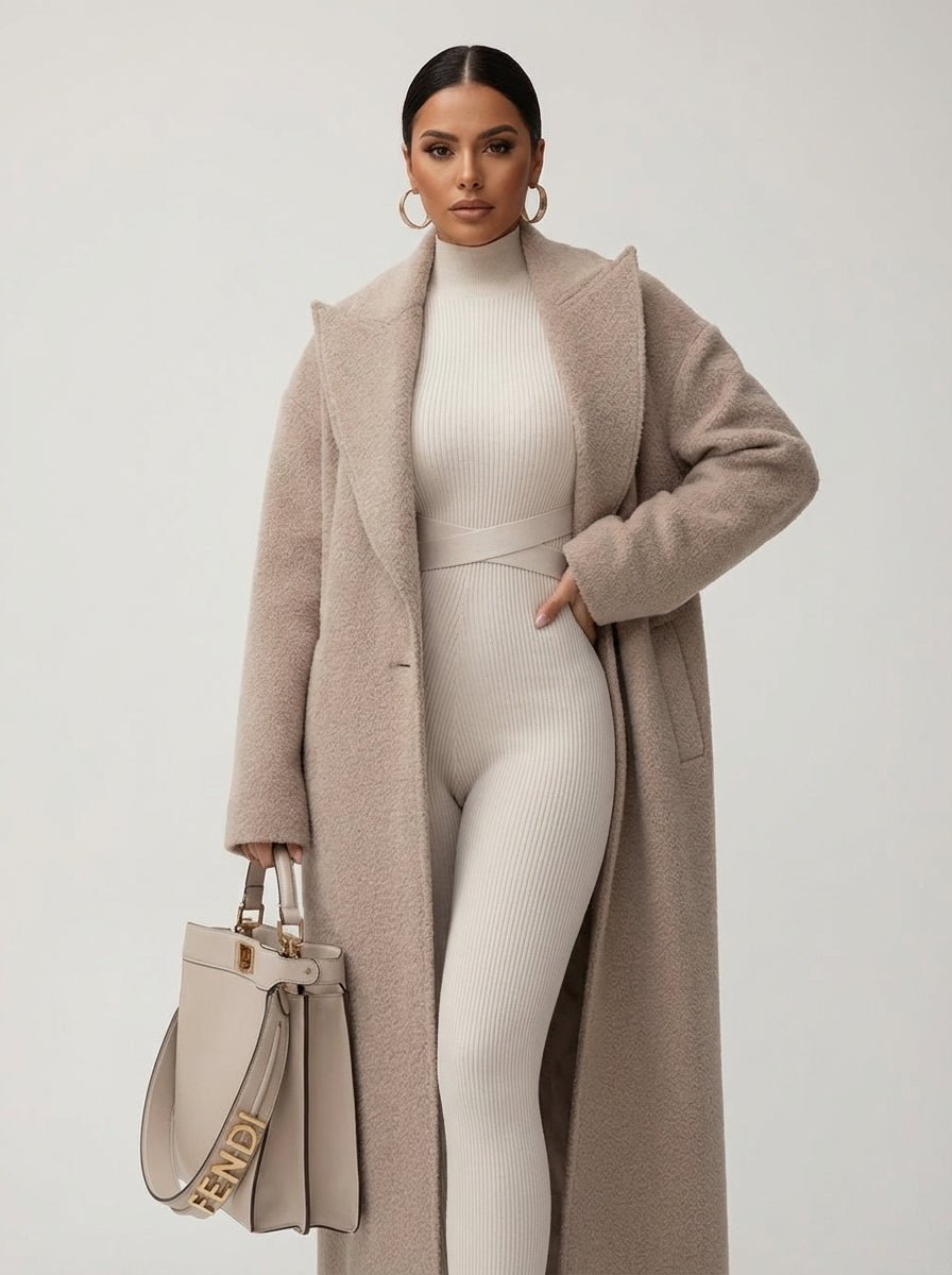 Relaxed Wool-Look Overcoat with a Notch Collar and Open Front