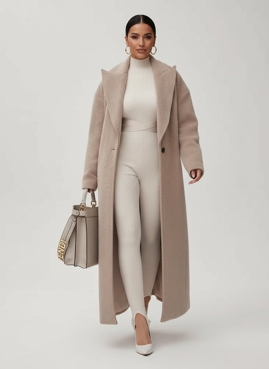 Relaxed Wool-Look Overcoat with a Notch Collar and Open Front