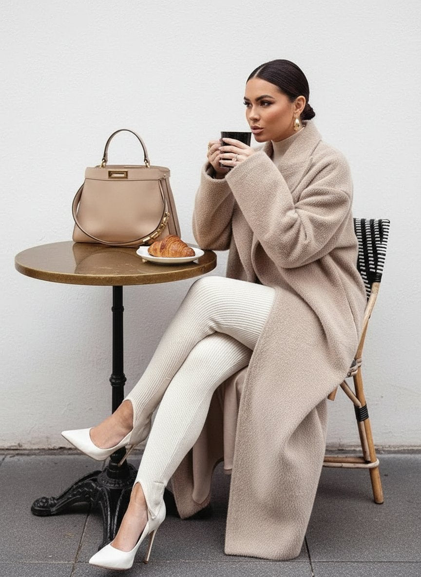 Relaxed Wool-Look Overcoat with a Notch Collar and Open Front