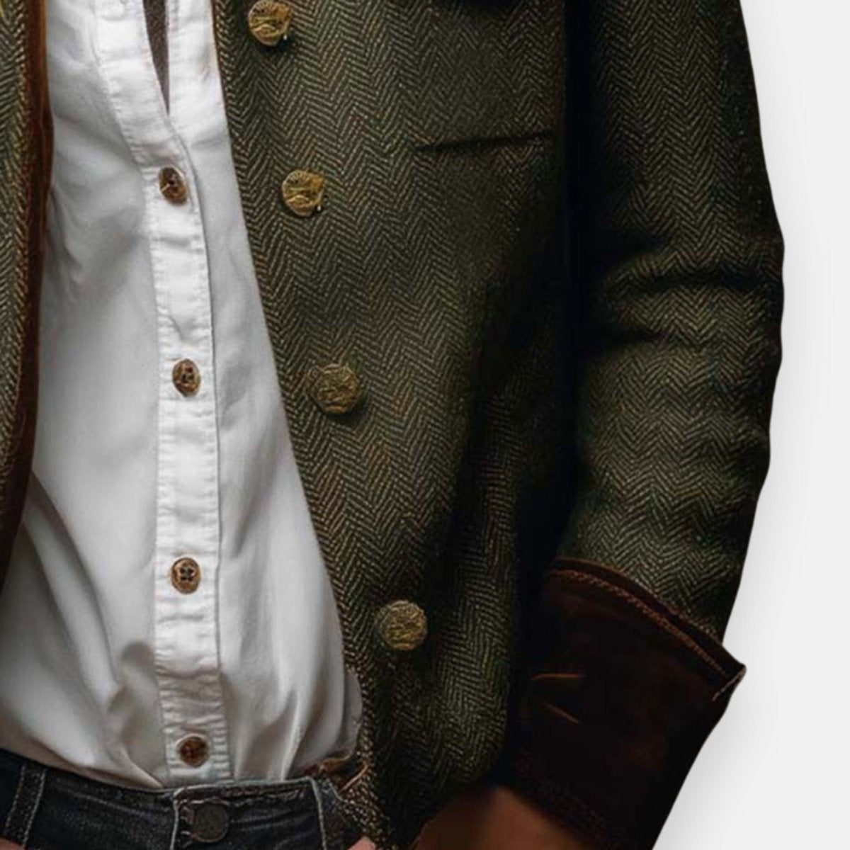 Ruth | Tailored Herringbone Tweed Military Jacket