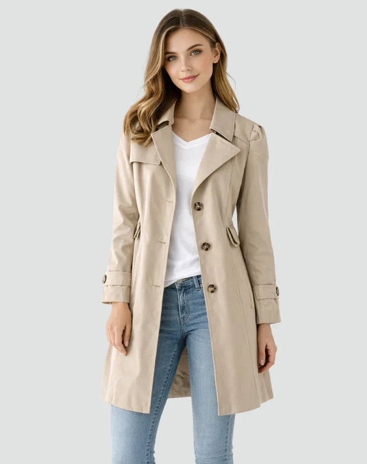 Sienna | Women's Classic Trench Coat with Lapel Collar and Button Detailing