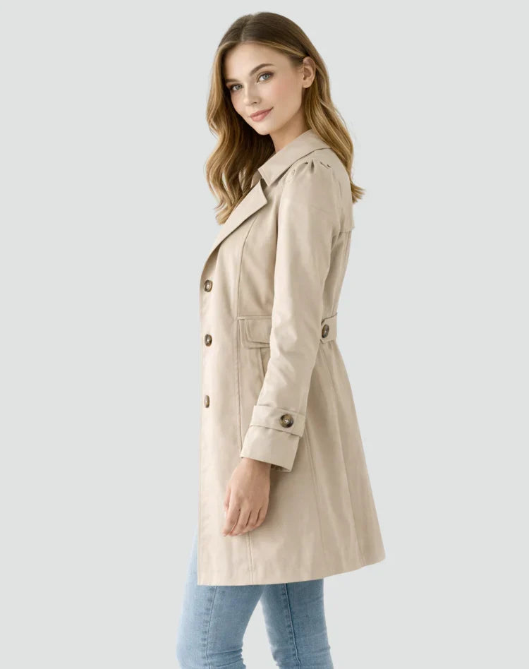 Sienna | Women's Classic Trench Coat with Lapel Collar and Button Detailing