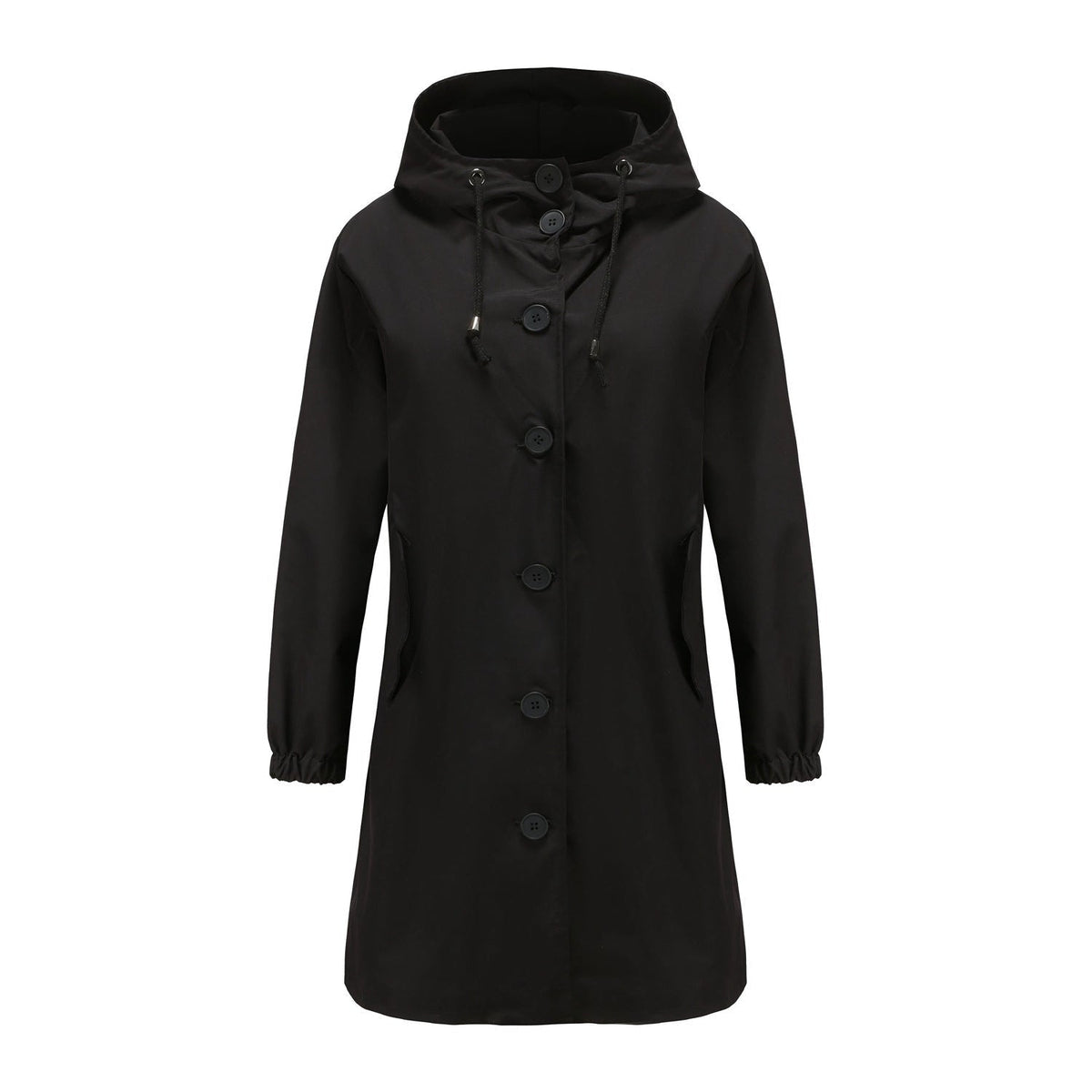 Effortless Hooded Trench Coat for Women with Long Sleeve Button Front Side Slit Relaxed Style