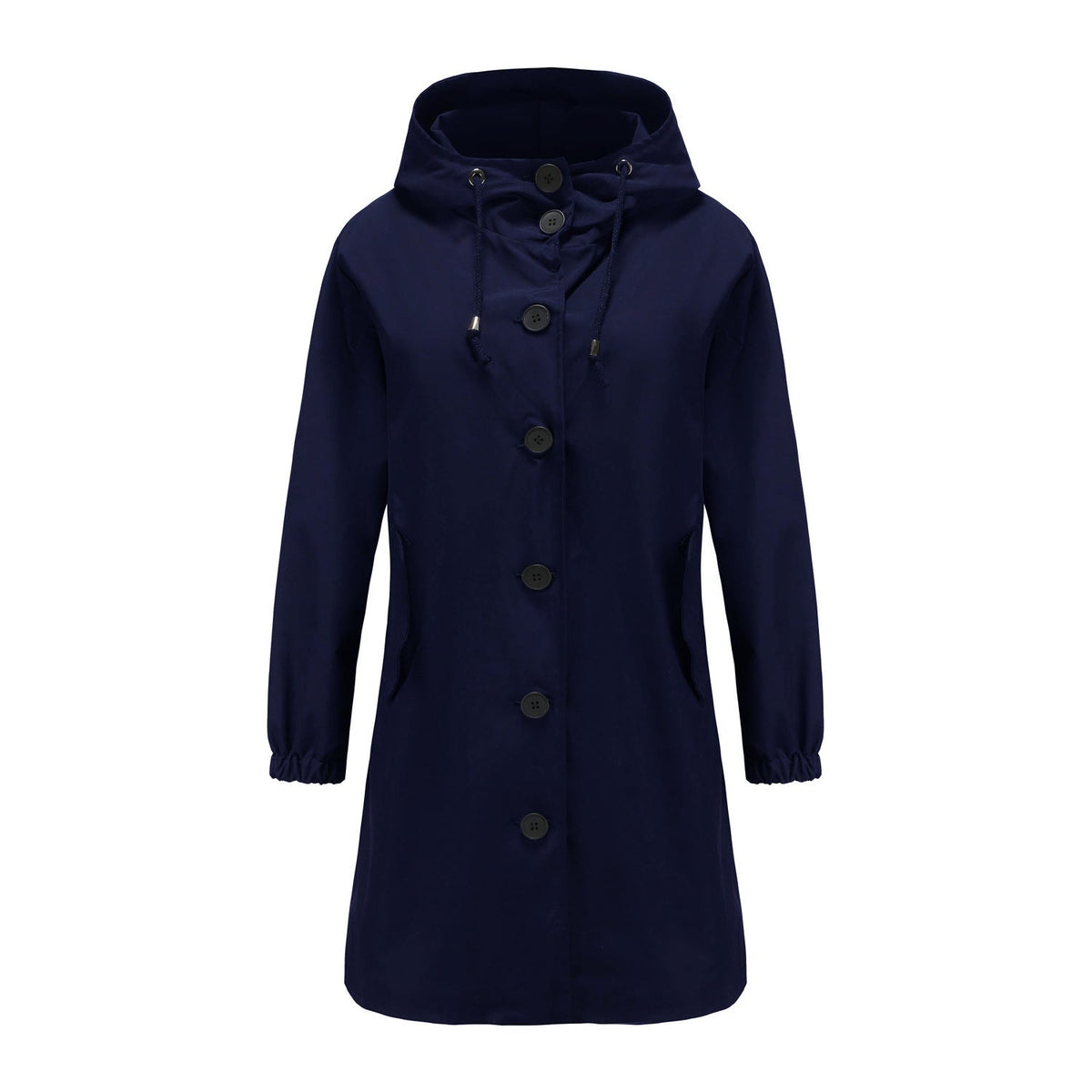 Effortless Hooded Trench Coat for Women with Long Sleeve Button Front Side Slit Relaxed Style