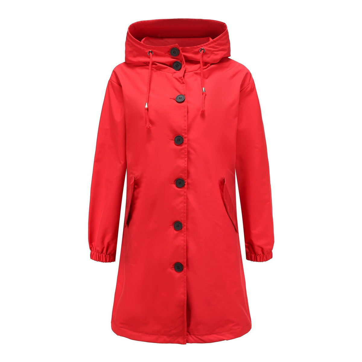 Effortless Hooded Trench Coat for Women with Long Sleeve Button Front Side Slit Relaxed Style