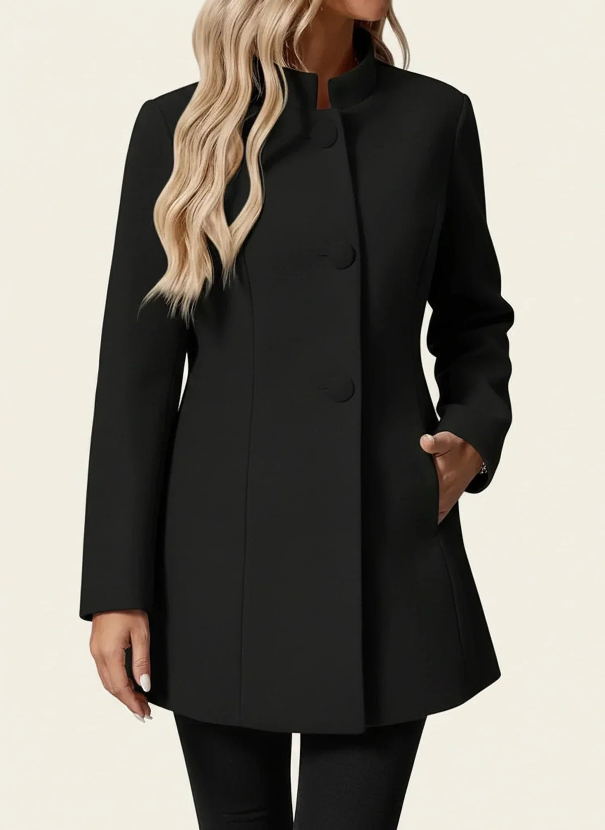 Women's Longline Stand Collar Coat, Brushed Button Front Winter Coat