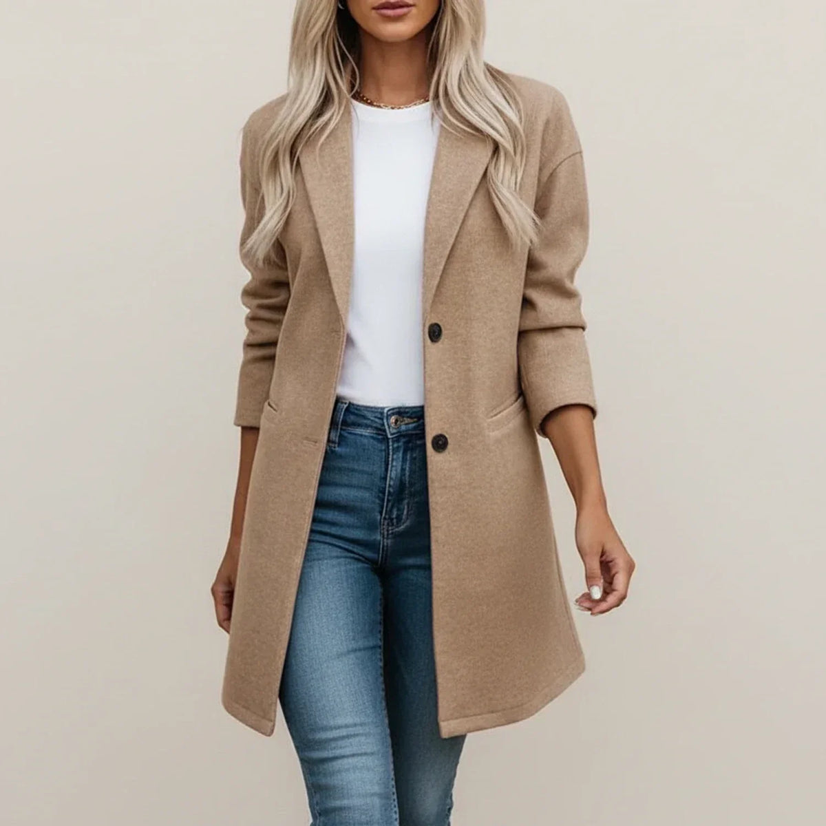 Women's Longline Blazer Coat, Brushed Notch Lapel Winter Coat